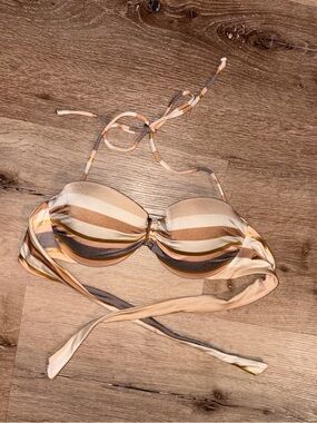 Victoria's Secret Striped Bandeau Bikini Top in Beige, Tan and Brown